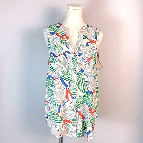 Anthropologie Maeve Women Sunseeker Umbrella Print Top Sleeveless Blouse Tank - Picture 2 of 12